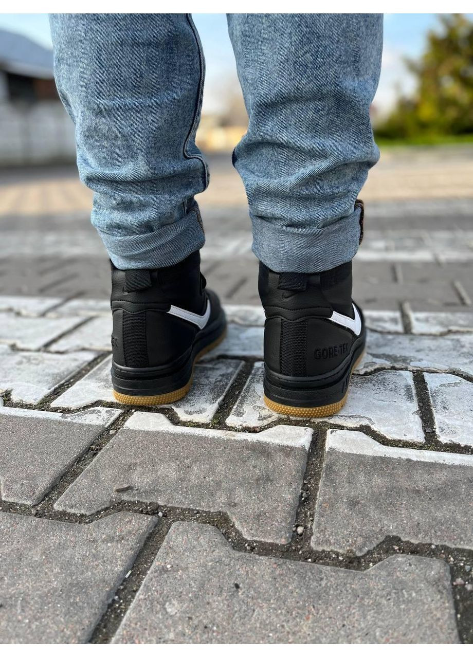 Чорні Зимовий кросівки чоловічі nike air force gore-tex black white найк аір форс 1 преміум No Brand