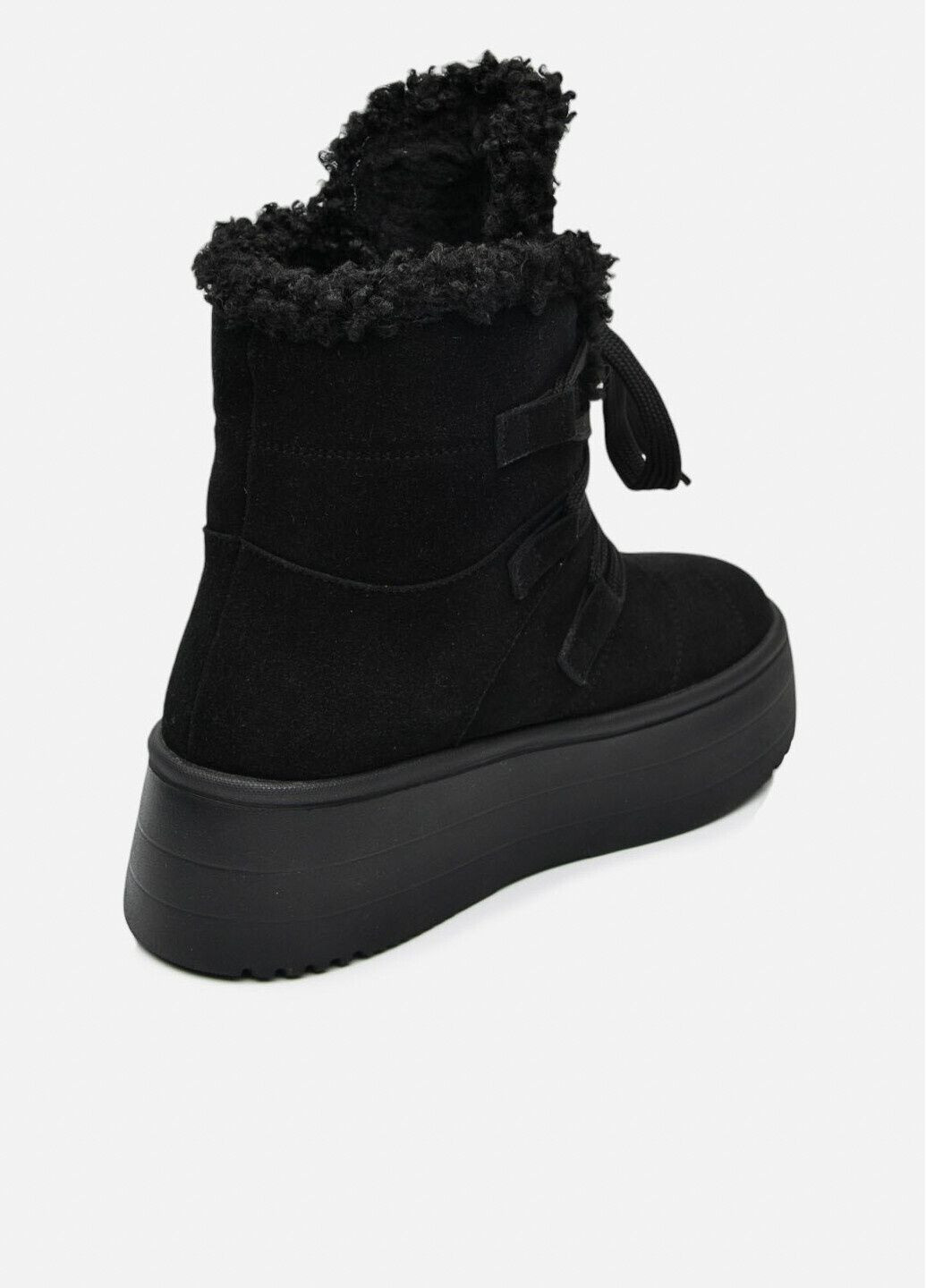 Жіночі високі зимові чорні замшеві уггі на шнурівці з хутряною опушкою на високій підошві (відшив 3 дні) Paradize (368755138)