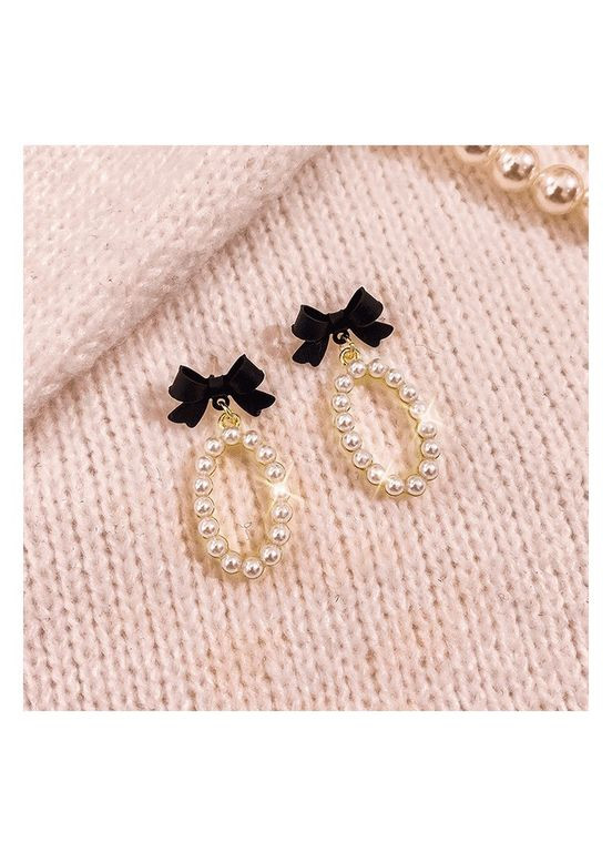 Модные женские серьги с бантиком и жемчужинами, классические, нарядные сережки "Нежность" China (366875148)