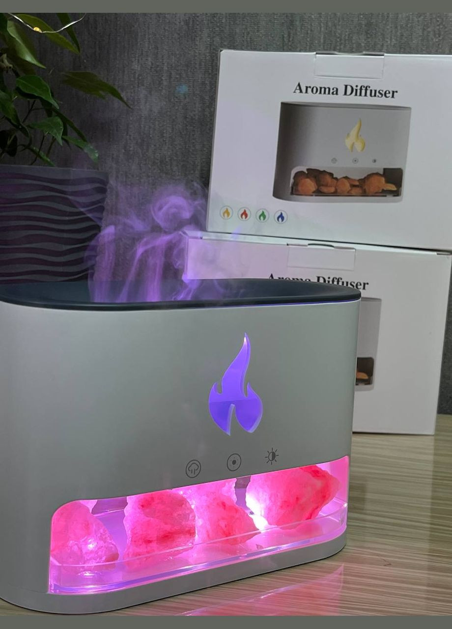 Увлажнитель воздуха с эффектом пламени и с гималайской солью 3в1 RGB Белый Lucky Day Shop (309005862)