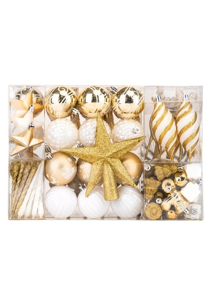 Набор елочных игрушек Золотой меланж 88 шт размер коробки 33х23 см 19125-040 пластик No Brand (346533616)