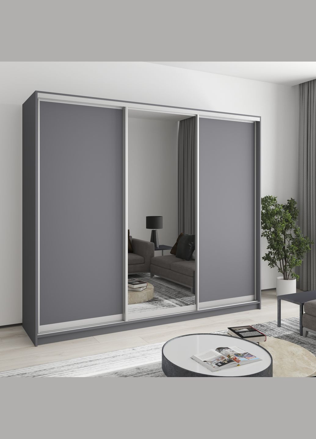 Шафа-купе тридверна Уні AL 2ДСП/Дзеркало 240x60x210 см (MBS-3080) MebelStar (346290058)