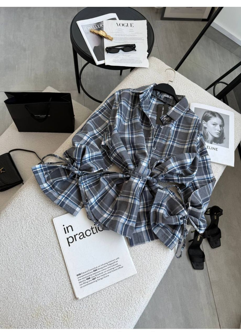 Серая спортивная, повседневный, домашний рубашка в клетку No Brand с длинным рукавом