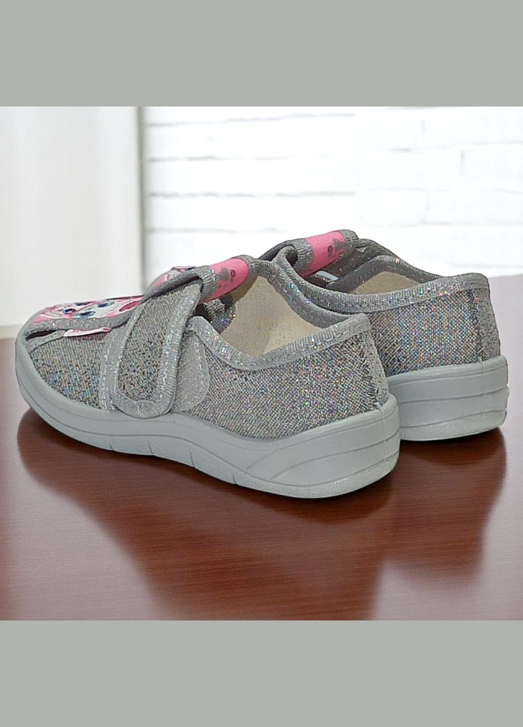 Серебряные ортопедические тапочки на липучке для девочки сменка в садик валди Waldi