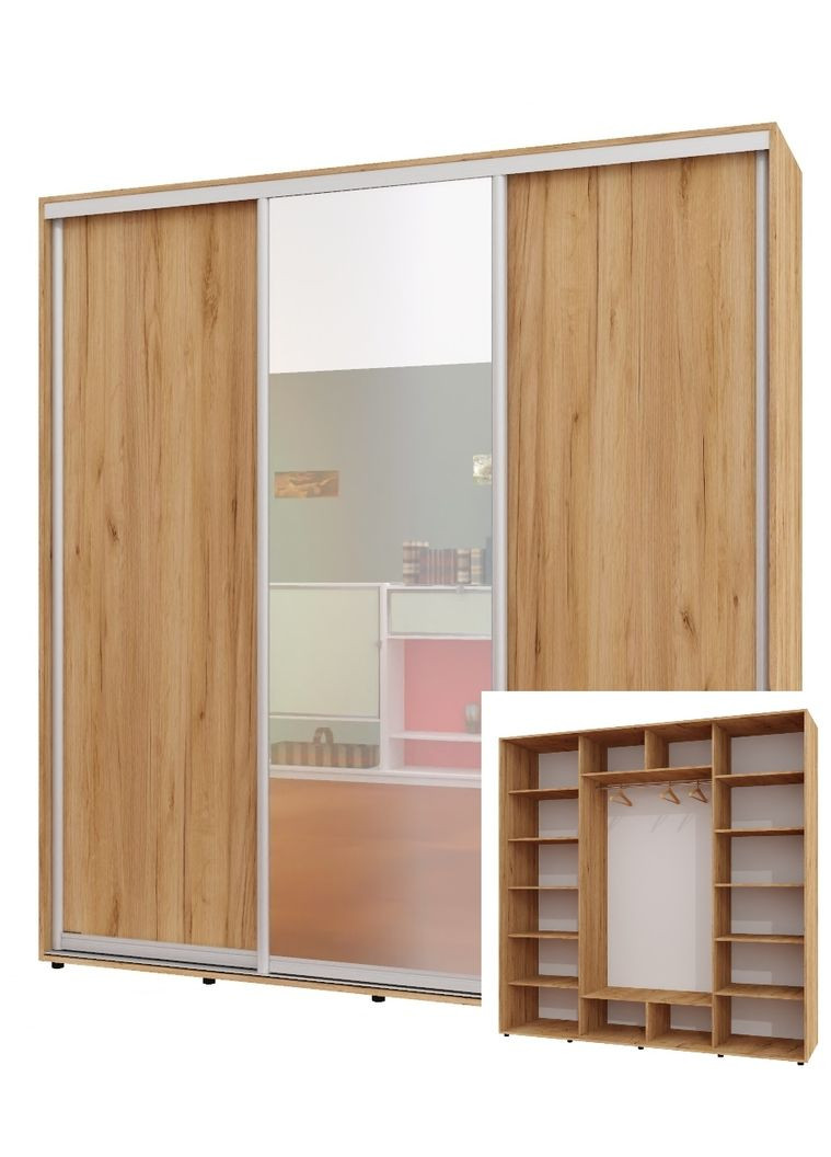 Шкаф-купе трехдверный 230*60*230 см Дуб крафт золотой 3 двери ДСП + Зеркало + ДСП ШК-05 Алекса (360474116)