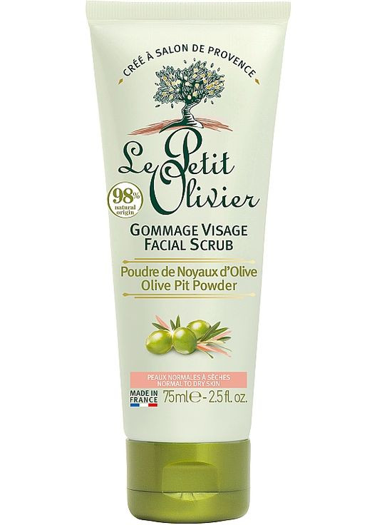 Скраб для обличчя з маслом оливи Face Cares With Olive Oil 75ml (94329-13905) Le Petit Olivier (368649543)