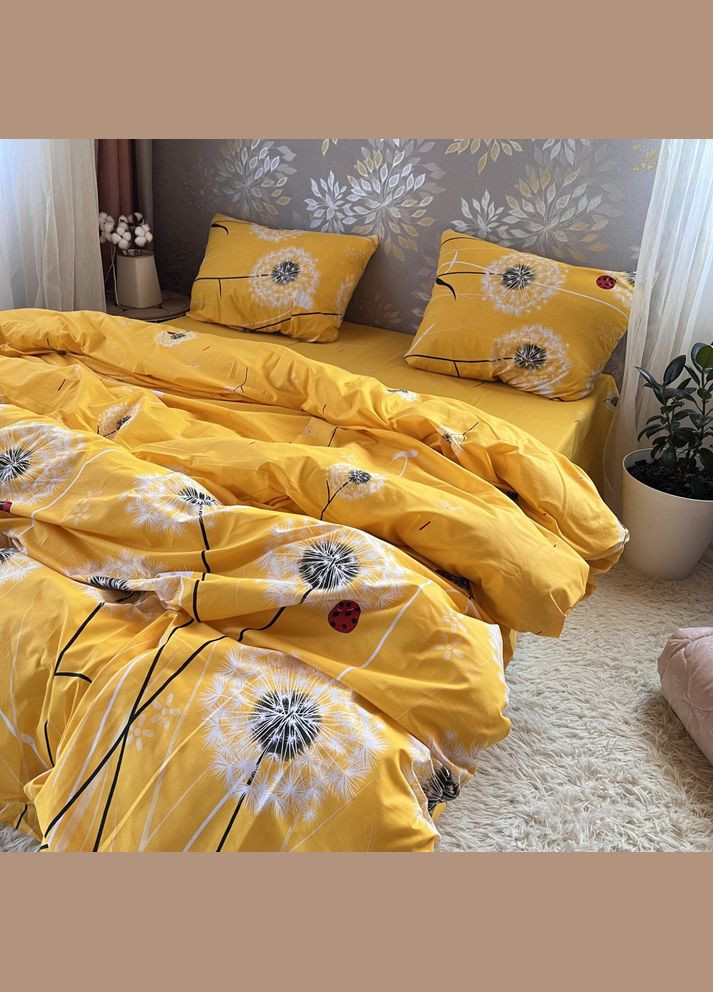 Постельное белье хлопковое Одуванчики Двуспальное 180 x 220 Бязь Жовтий 70 х 70 No Brand (298793043)