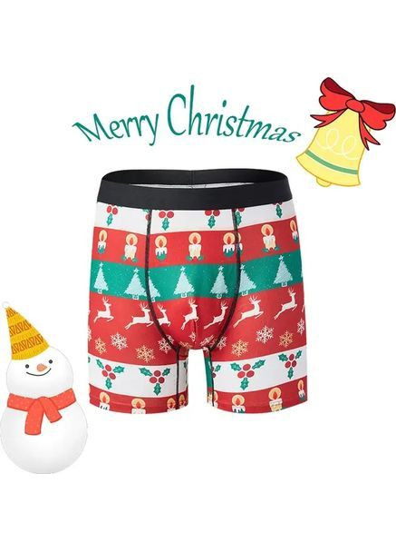 Трусы-боксеры мужские прикольные с рождественским новогодним принтом Разноцветные S-M No Brand (371689581)
