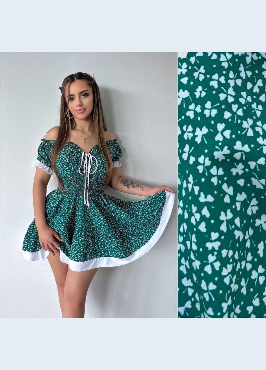 Зелена святковий, коктейльна, вечірня, пляжна, кежуал новинка — легка та повітряна сукня для твого літа! бебі долл queensleep_7km з квітковим принтом