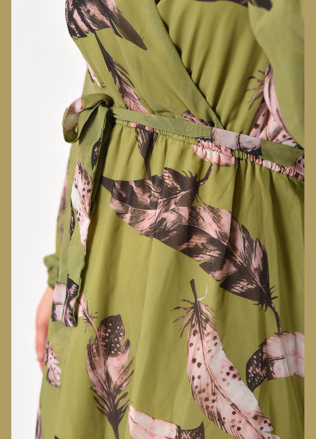 Зеленое кэжуал платье женское шифоновое зеленого цвета с цветочным принтом баллон Let's Shop с цветочным принтом
