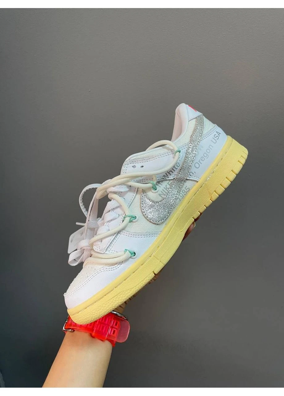Білі літні кросівки nike sb dunk x off white silver найк сб данк No Brand