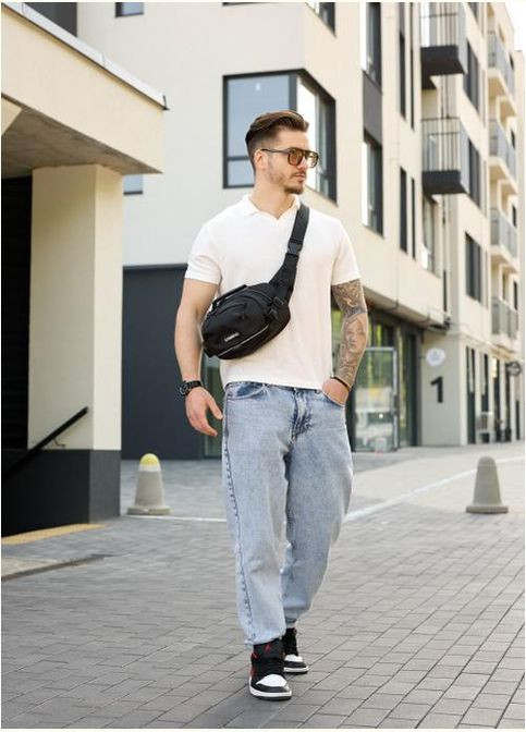 Сумка на пояс через плече чоловіча текстильна Чорний 35569 Sambag (334673951)