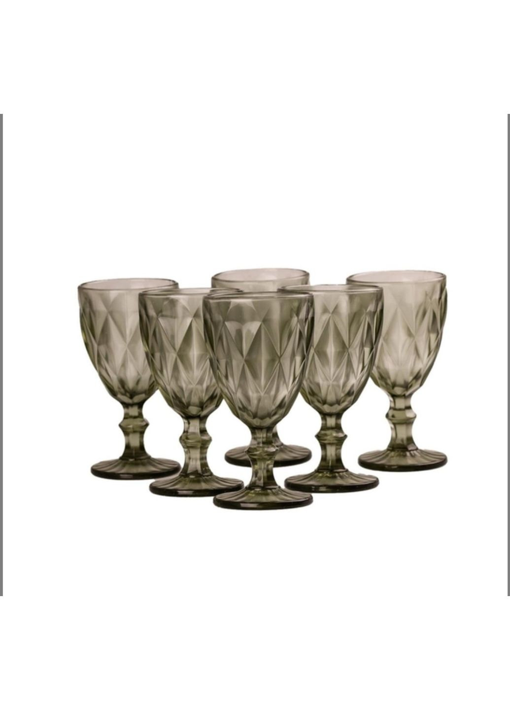 Набір келихів для вина HP035GR з товстого скла гранованих фігурних 6 шт по 300 мл Зелений TS Kitchen (333823707)