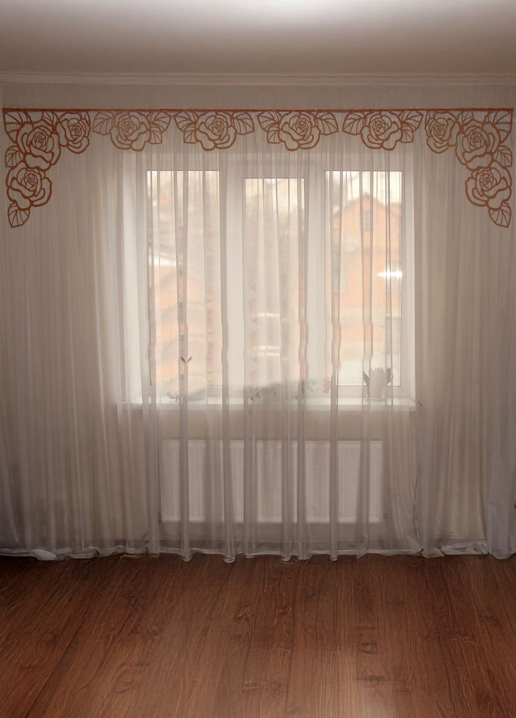 Ажурный ламбрекен Ажур Розы 3м коричневый (140_4л) Firanka Lace (356892973)