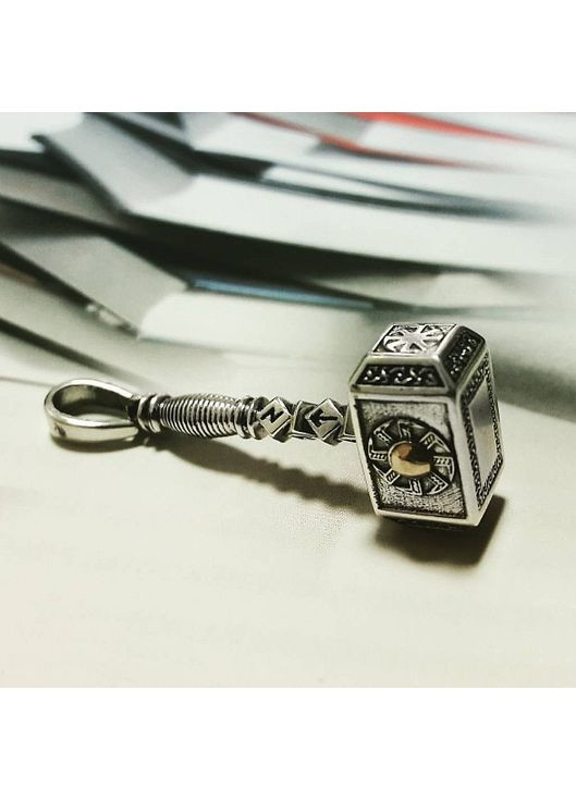 Кулон Молот Тора с руной Коловрат из серебра с золотой накладкой No Brand (355921935)