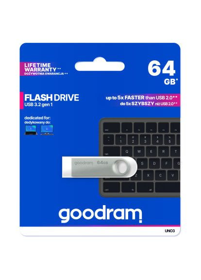 USB флеш накопичувач (UNO3-0640S0R11) Goodram 64GB UNO3 Steel USB 3.2 (366691132)