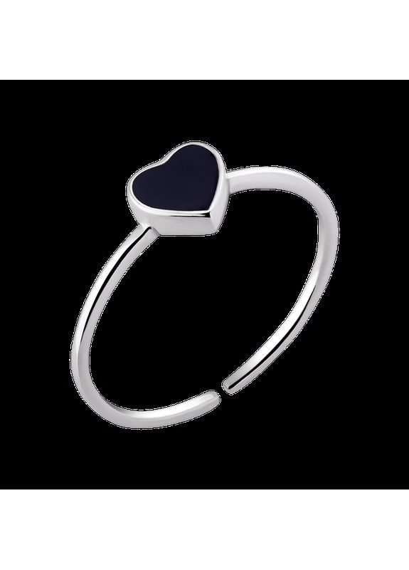 Комплект срібний Сердечка з чорною емаллю сережки кафи, браслет, кольє і каблучка No Brand (354710674)