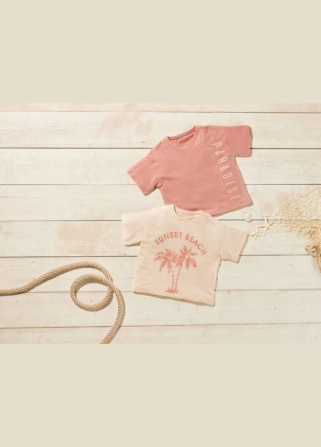 Персикова літня к-кт (2шт) футболок дівч. 407499_2207-2 персикова+біла sunset beach Pepperts