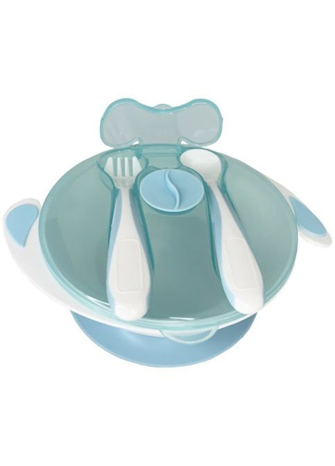 Тарілка на присосці з ложкою та виделкою MGZ-0109(Light-Blue) 350 мл Megazayka (315048462)