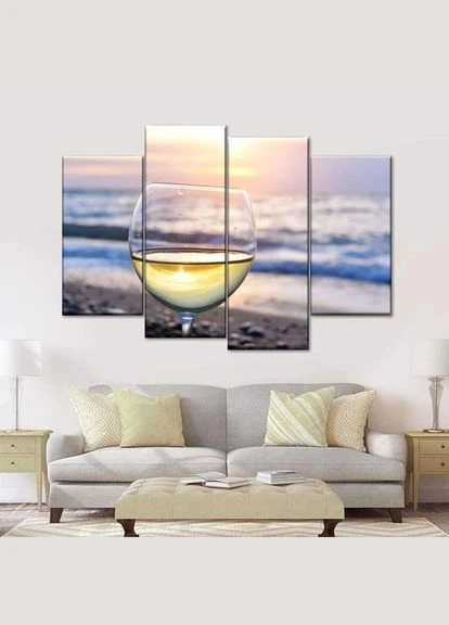Модульная картина из четырех частей Бокал на рассвете 129x90 см (M4_L_104) Art Studio Shop (379847640)