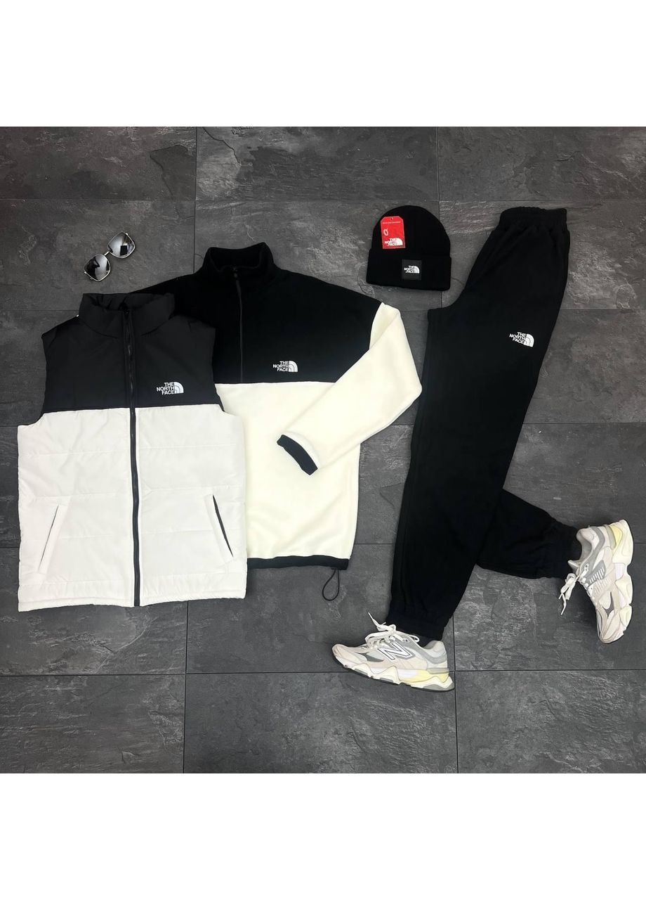 Чоловічий зимній спортивний костюм на флісе+жилетка+шапка TNF білий No Brand (353307495)