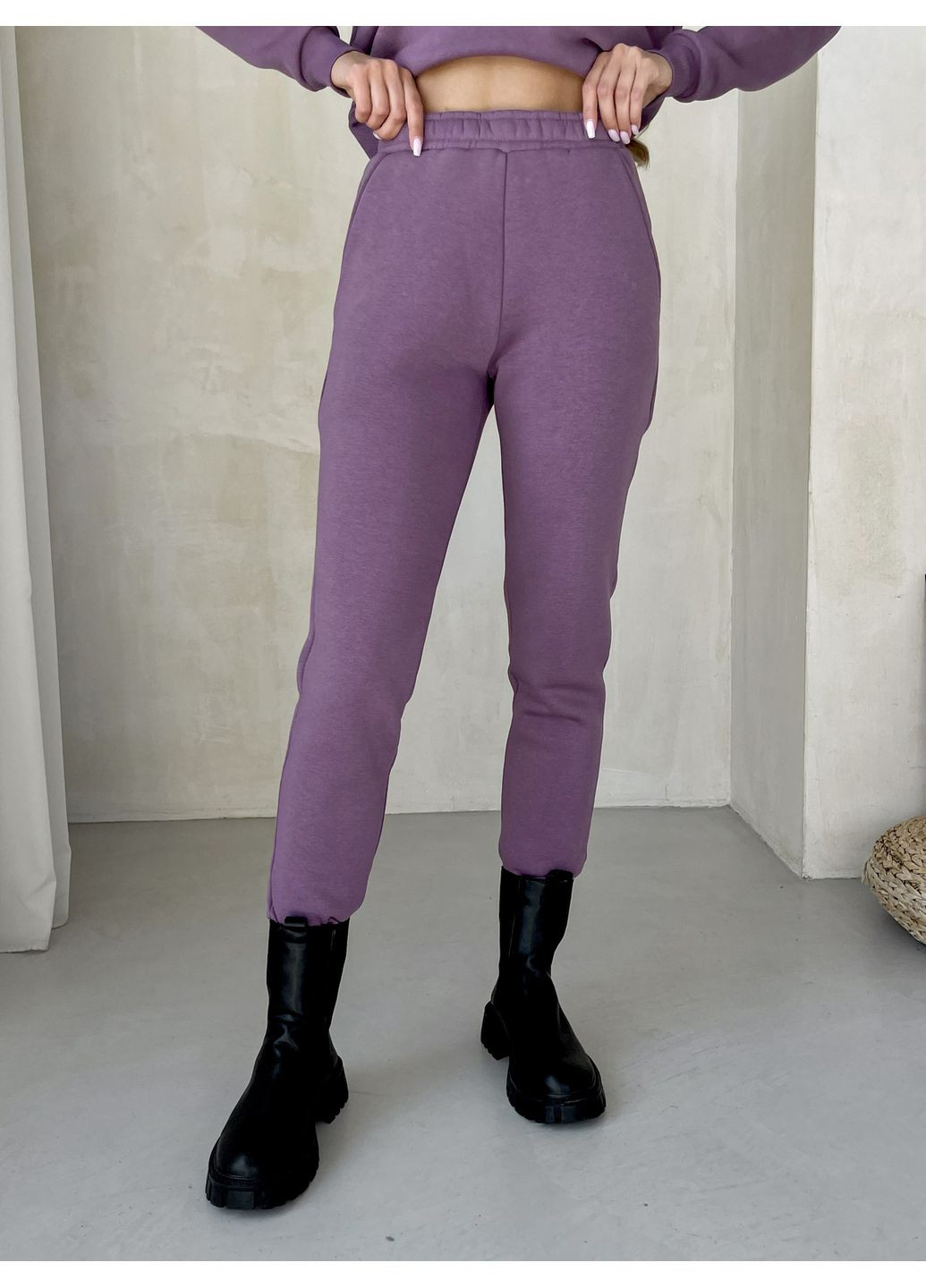 Жіночий костюм утеплений на флісі (кофта, штани) фіолетовий S-M No Brand 100001085 (365285173)