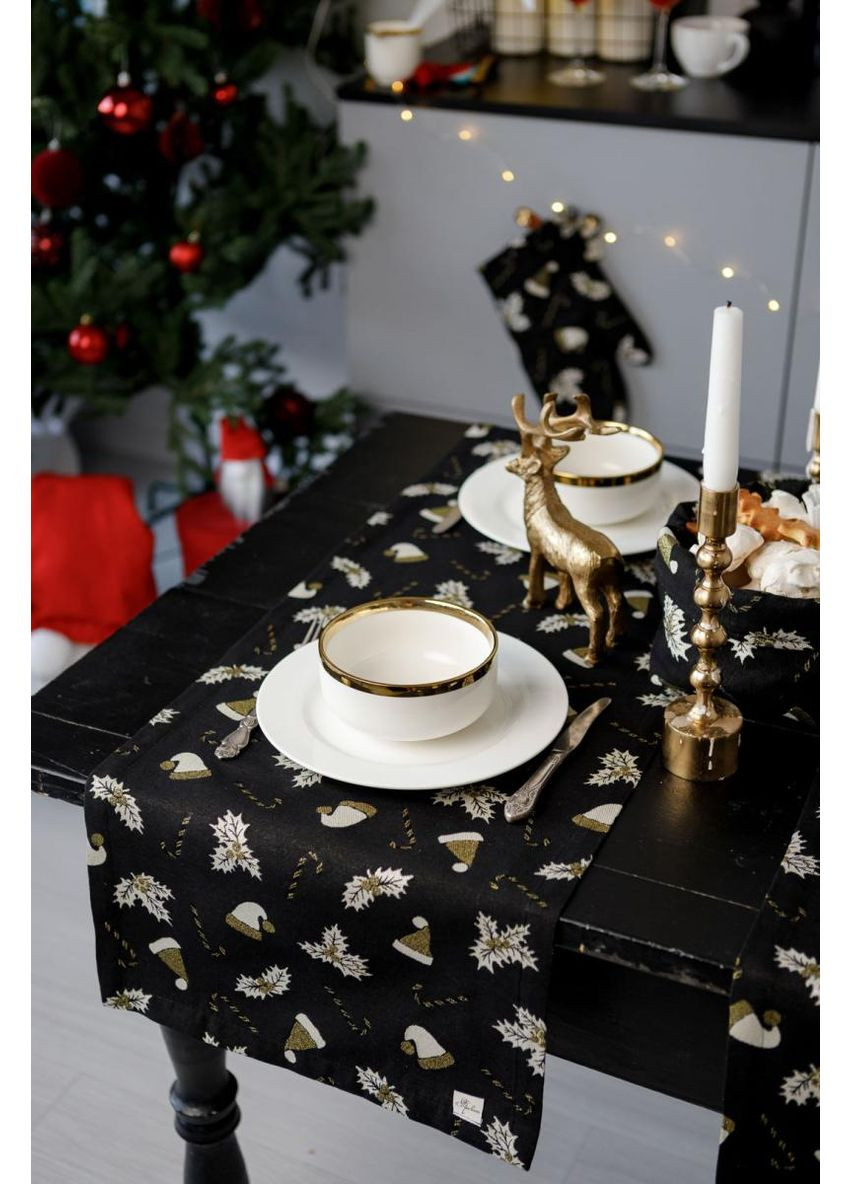 Раннер на стол жаккардовый 40х140 см Шапочки на черном. Прованс (366970030)