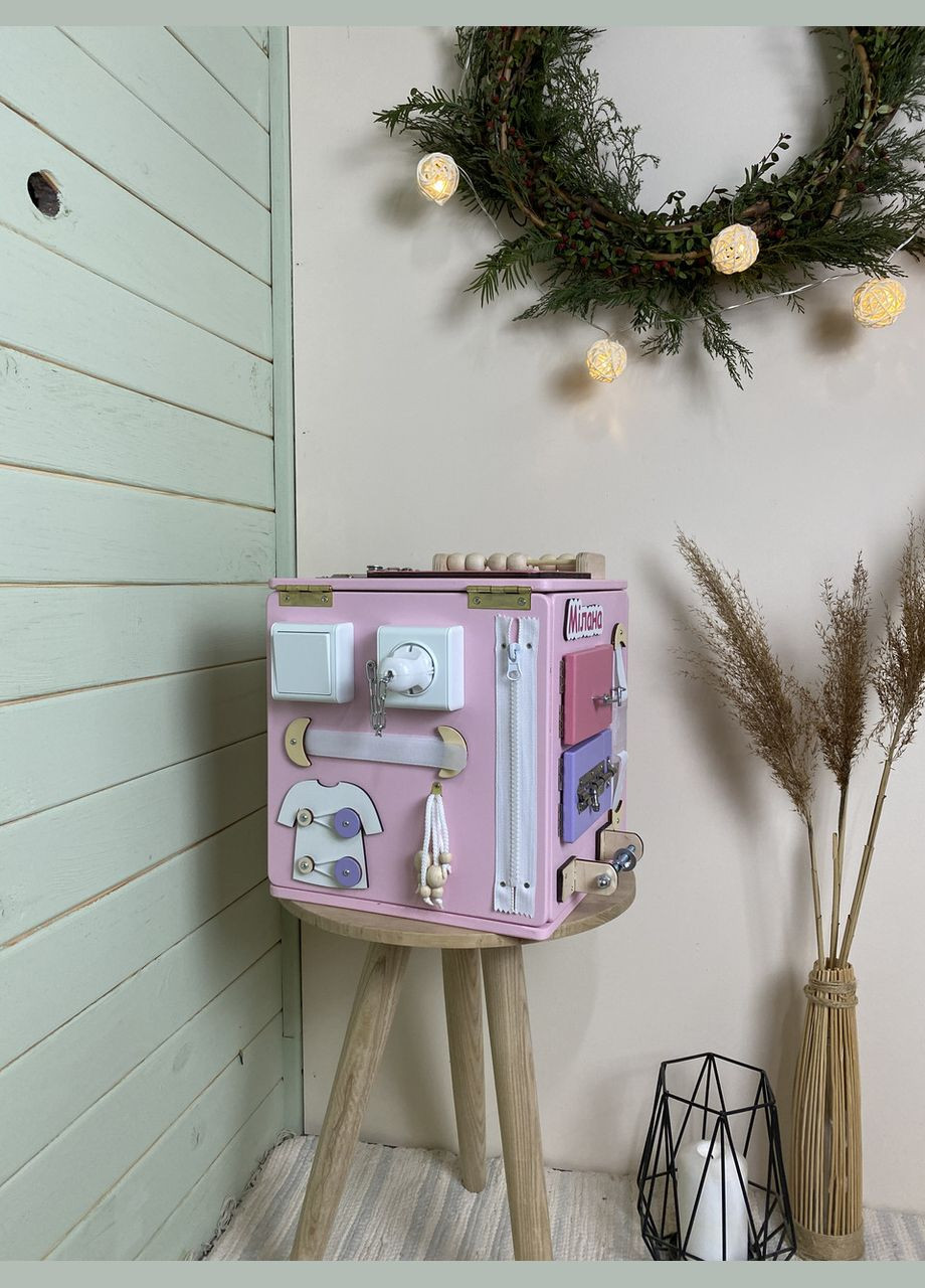 Бізікуб для дівчинки, бізікуб з місцем для іграшок, рожевий бізікуб 25х25 см No Brand (348357580)