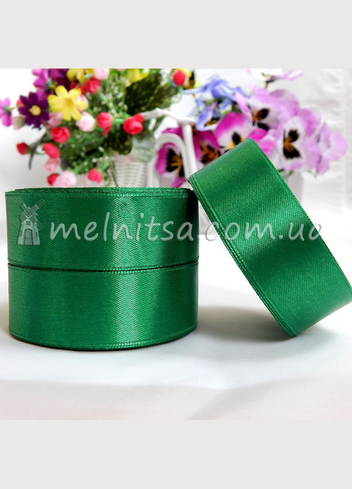 Стрічка атласна, однотонна, 2,5 см, №127 темно-зелена No Brand (340485957)