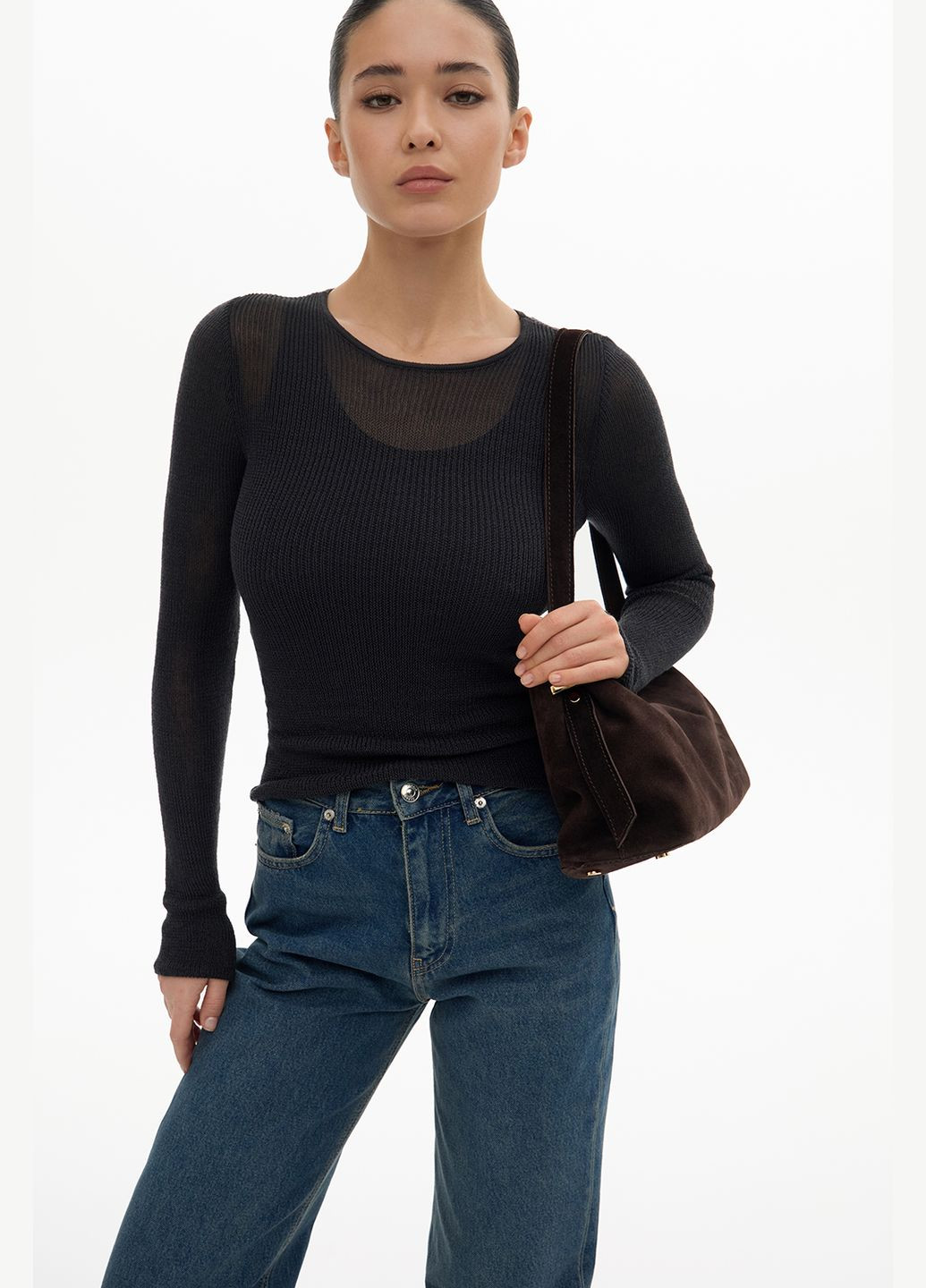 Темно-серый демисезонный джемпер полупрозрачный темно-серый 2068 Papaya