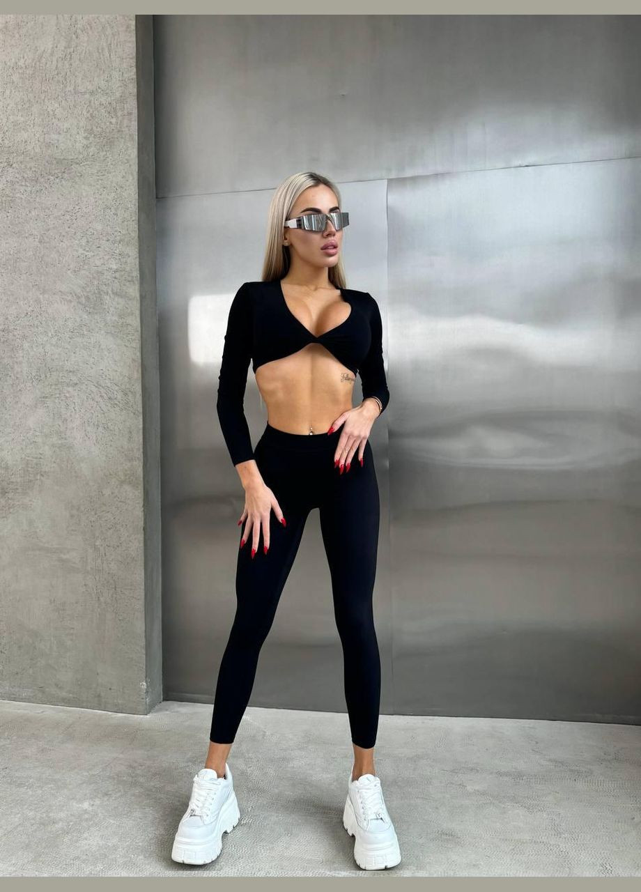 Спортивный комплект «Brazilian» (рашгард с чашками и леггинсы с пуш-ап эффектом), черного цвета, размер S Trends (330756949)