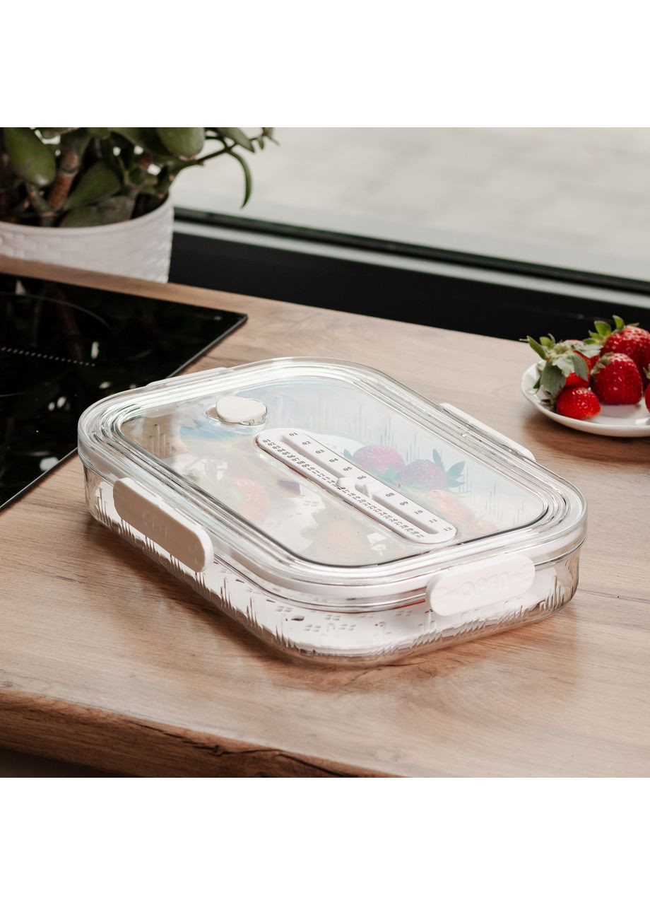 Контейнер для еды пластиковый 32.5х22.5х6 с индикатором даты и регулировкой влажности пищевой контейнер Белый HP-27-6 Jooki (358706593)