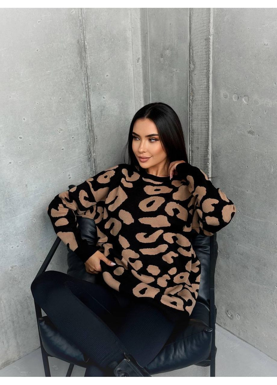 Чорний демісезонний жіночий в'язаний светр оверсайз MonCher