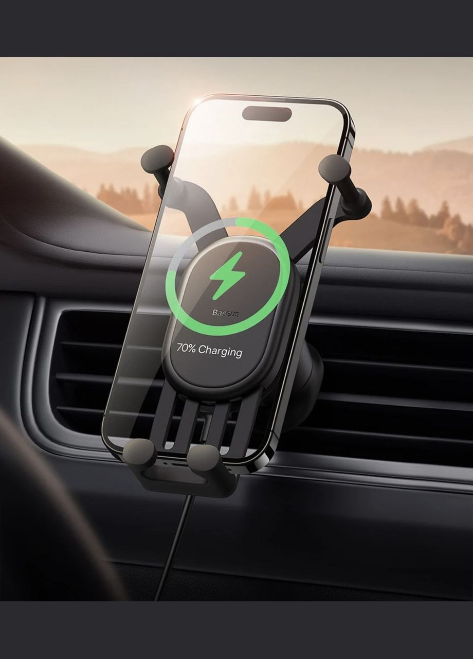 Автомобільний тримач із бездротовою зарядкою Stable Gravitational Wireless Charging Car Mount Pro 15W Black Baseus (329739994)