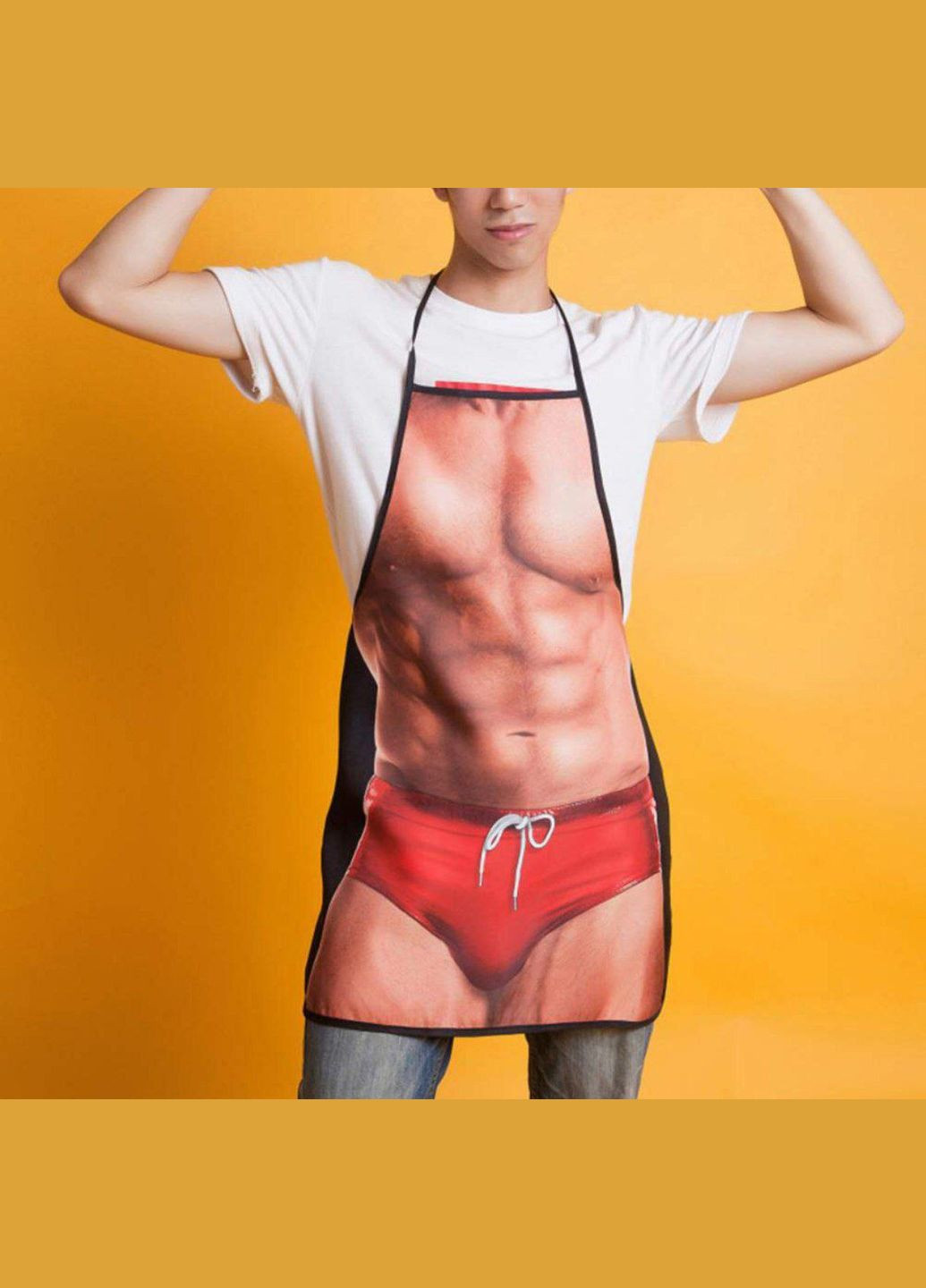 Кухонний фартух з малюнком чоловіка у червоних трусах з яскравим принтом та якісним пошивом універсального розміру No Brand Піжама (350937415)