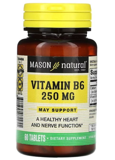 Vitamin B6 250 mg 60 Tabs Mason Natural (292556190)