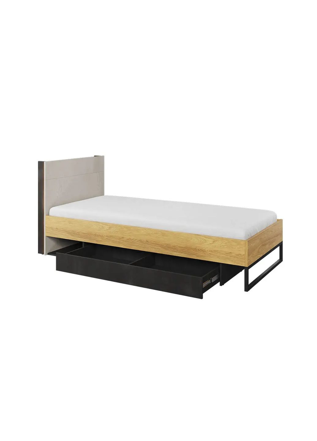 Підліткове односпальне ліжко Тін Флекс / Teen Flex 90x200 з ящиком сірий/гікорі/чорний TF-16 (ЦБМ) LENART (347324673)