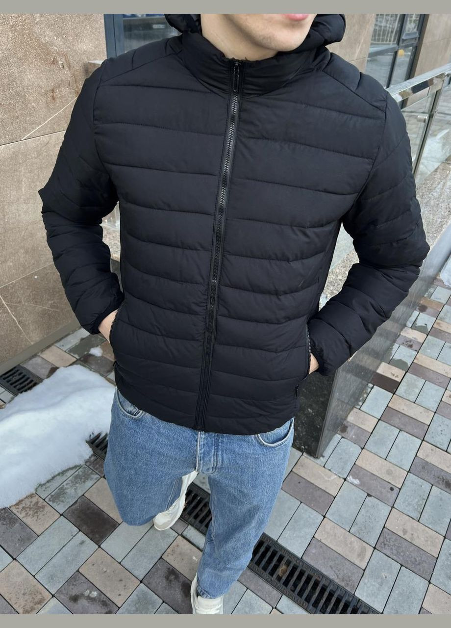 Чорна демісезонна шикарна весняна куртка з капюшоном Stylish Touch