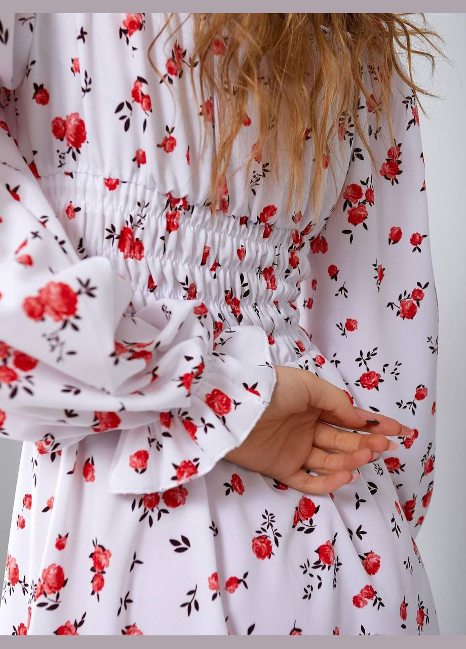 Сукня з розпіркою довгими рукавами 6206 біла з червоними трояндами You Best (281402906)