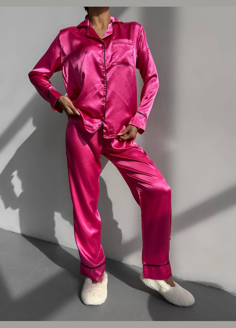 Розовая пижама женская сатиновая рубашка + брюки Domino Жіноча сатинова піжама штани та сорочка
