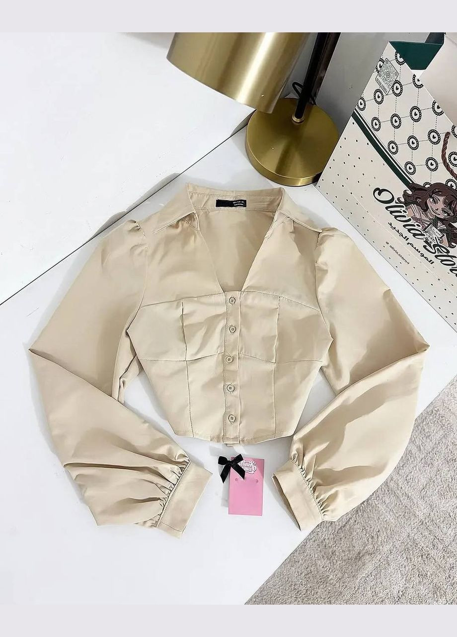 Бежевая повседневный, праздничный рубашка однотонная Avanti с длинным рукавом