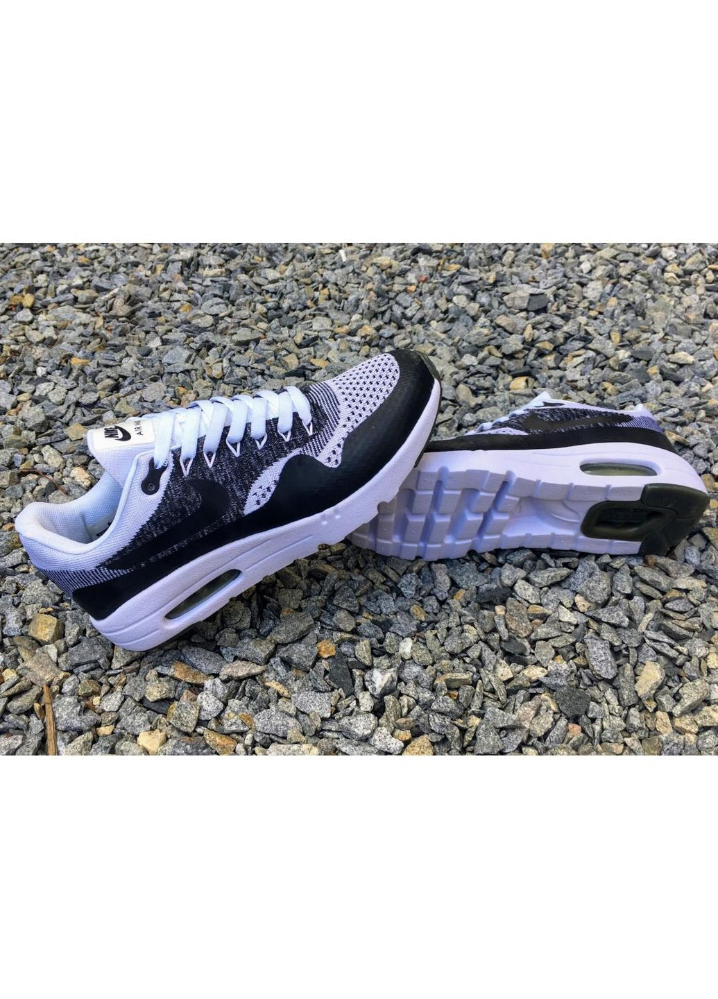 КРОССОВКИ ЖЕНСКИЕ NIKE AIR MAX 1 ULTRA FLYKNIT BLACK WHITE НАЙК АИР МАКС No Brand чёрные демисезоны (369393145)