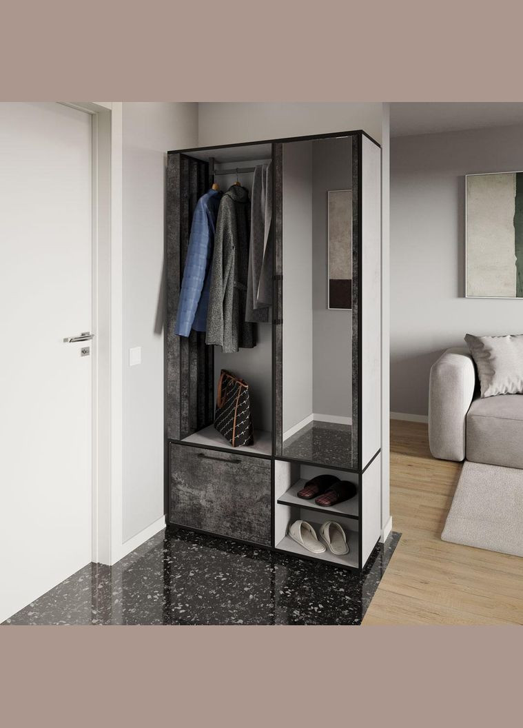 Современная прихожа с зеркалом, дверцей и штангой для одежды от KO-0003 MORELI (361035415)