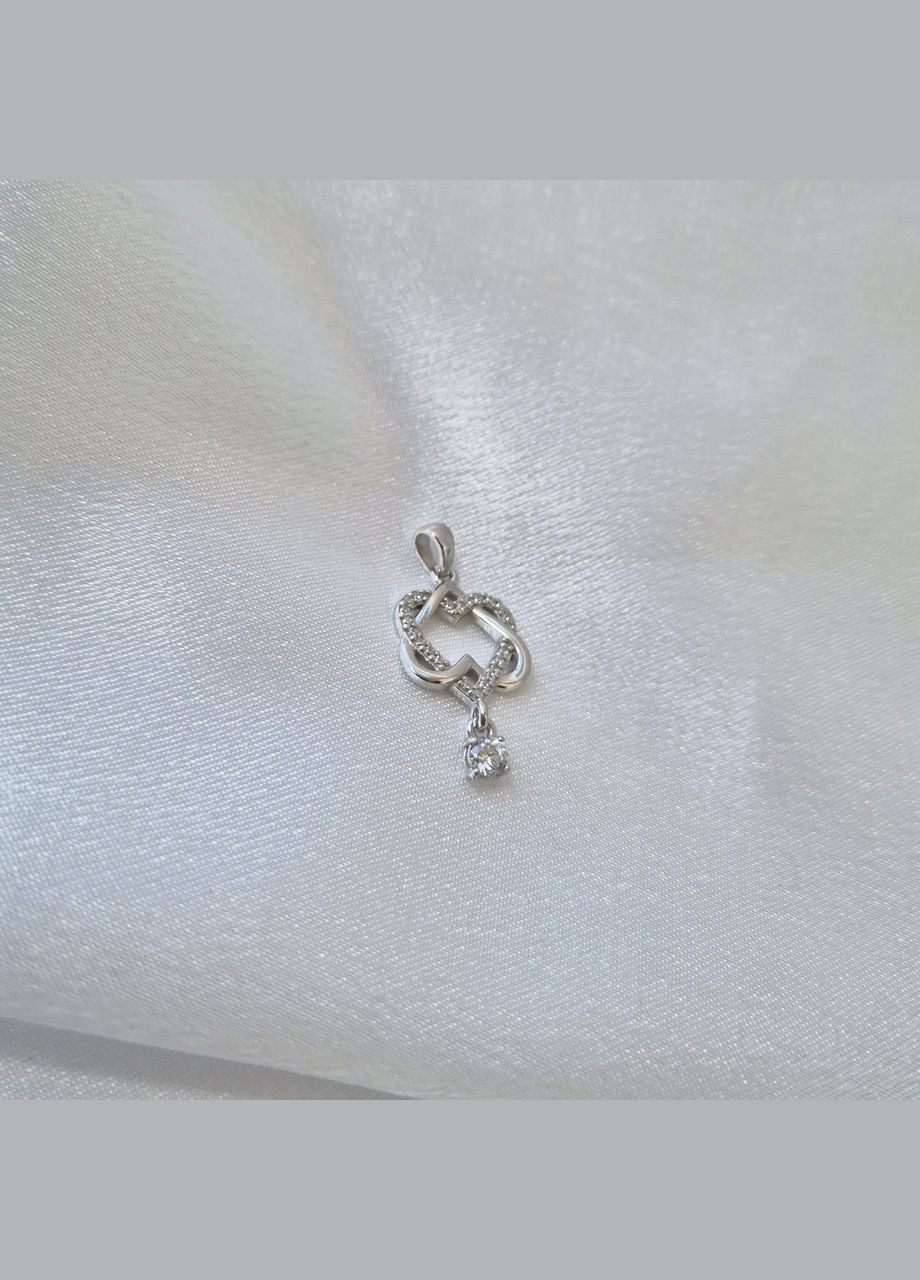 Срібна підвіска кулон Два Серця в Каменях з підвіскою срібло 925 проби Родоване 699п 2.06г No Brand (316649602)