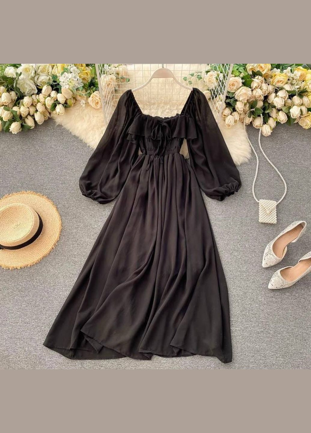 Черное повседневный, кэжуал женское черное платье No Brand однотонное