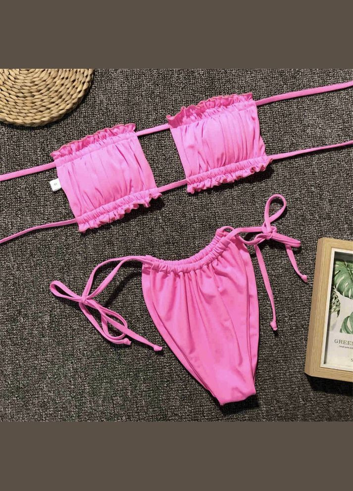 Рожевий літній жіночий роздільний купальник шторка на зав'язках рожевий No Brand