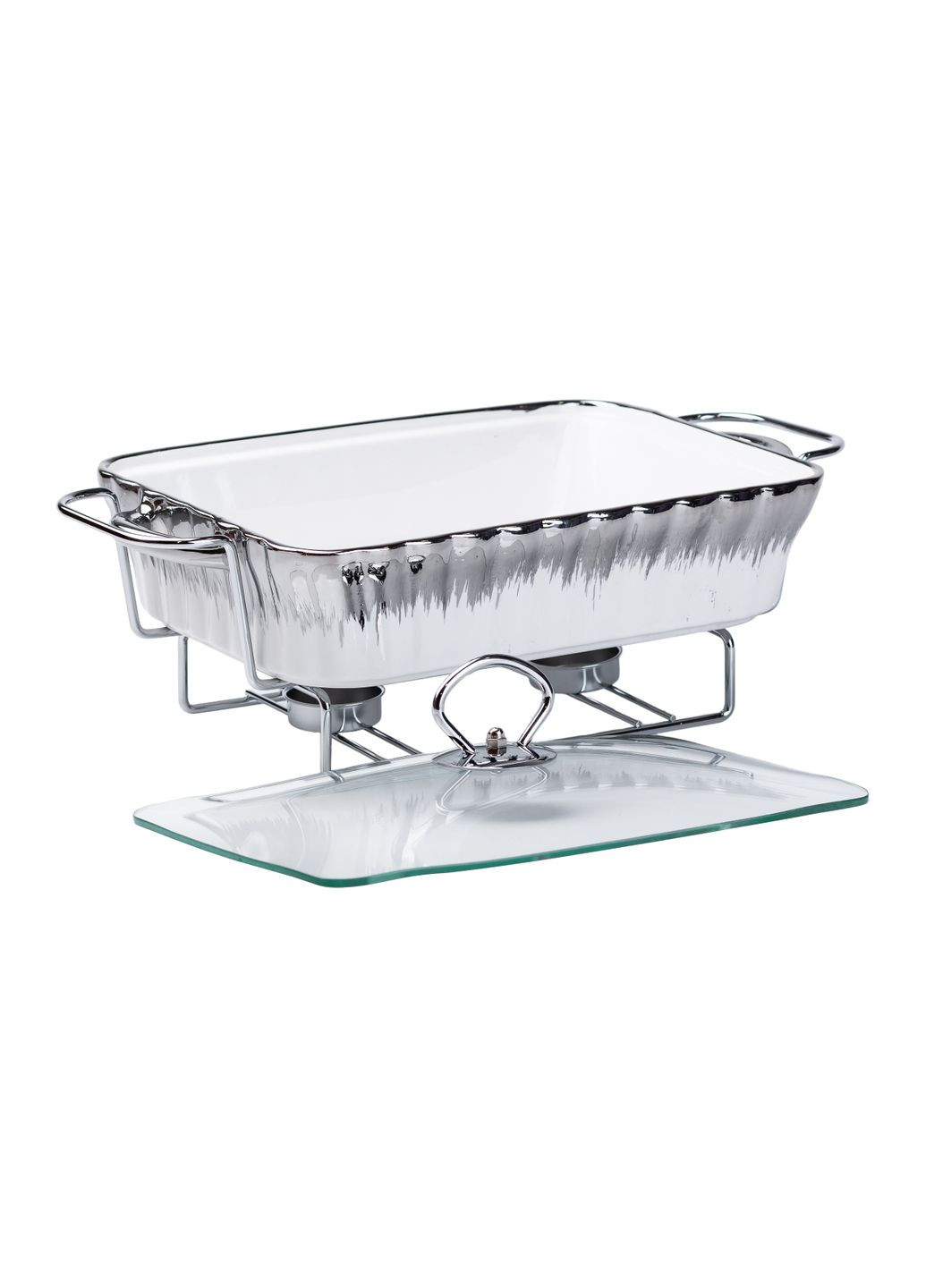 Мармитница керамическая прямоугольная 1,5 л со стеклянной крышкой, хром Yiwu (358649920)