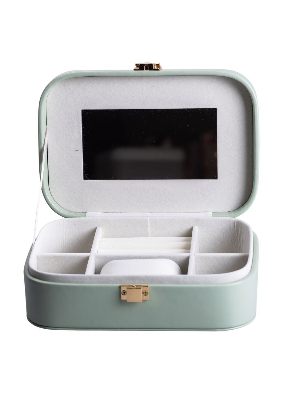 Шкатулка для украшений из эко кожи 20×14×7 см с зеркалом органайзер для ювелирных изделий Зеленая HP-5-32TU Yiwu (370969109)
