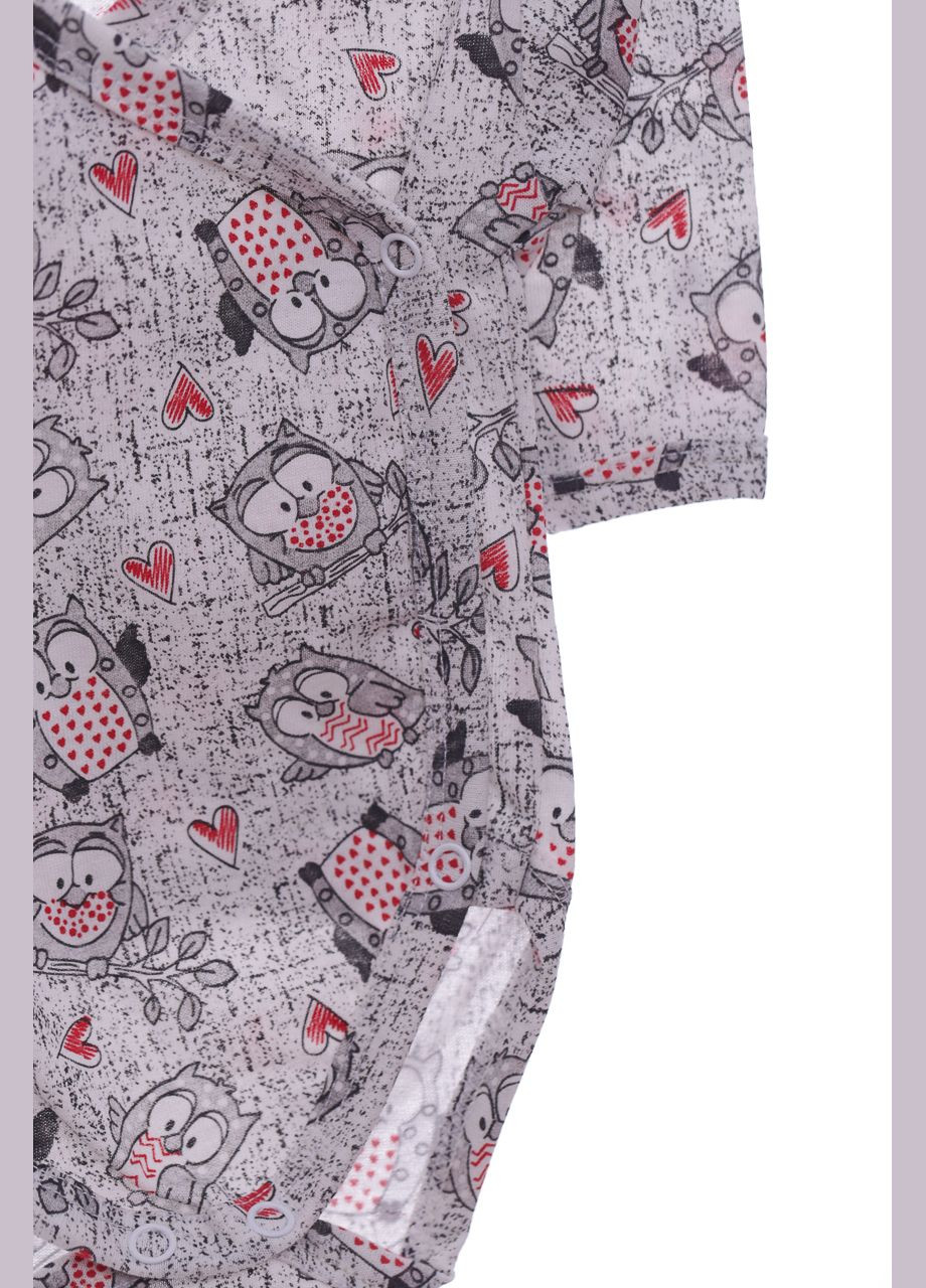 Боді з довгим рукавом кулір на кнопці із совушкою сірий 68 см (39697) BABYKROHA (297197890)