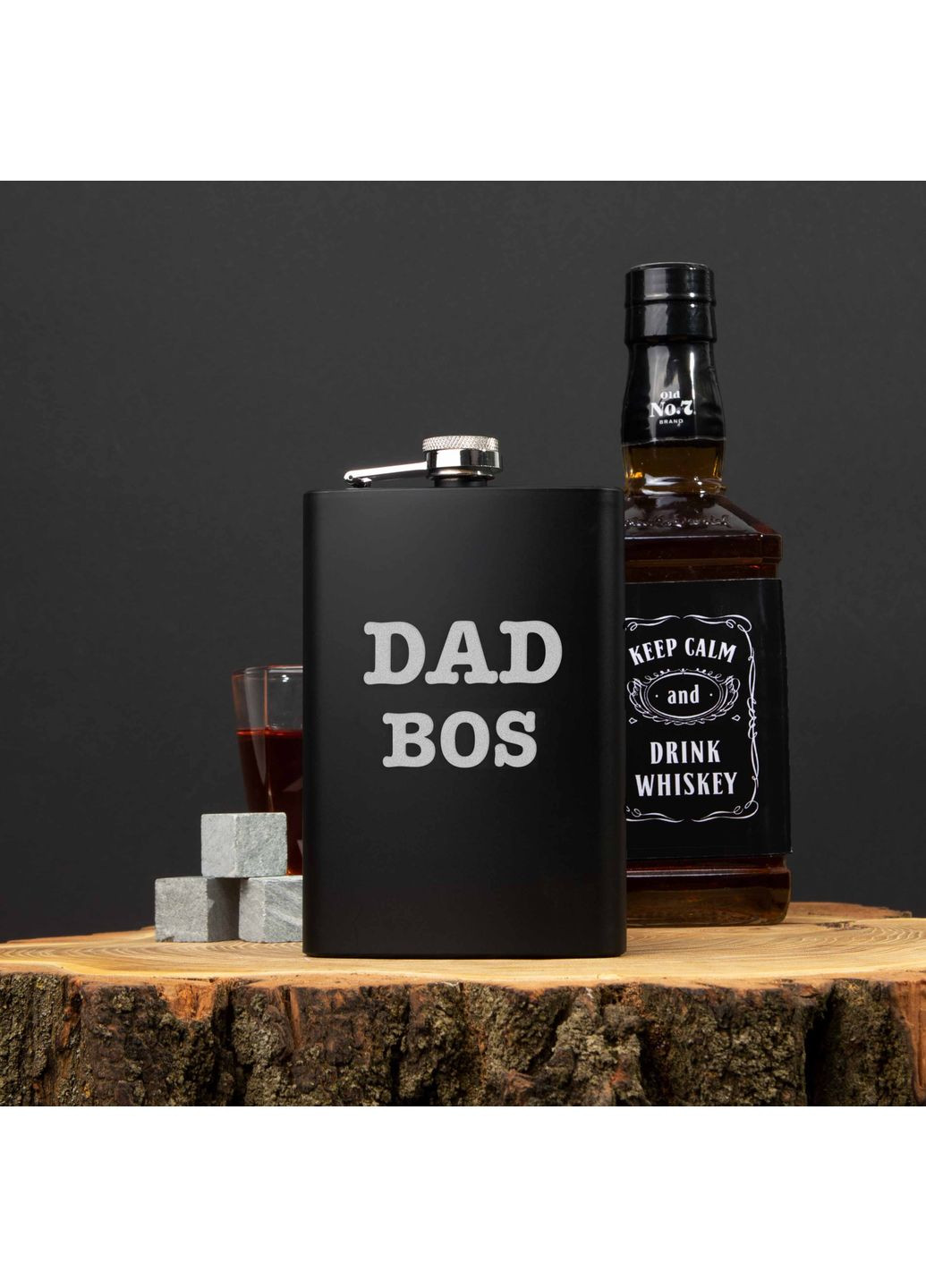 Набор черная фляга с рюмками "Dad bos", английский, Крафтовая коробка, 210 мл BeriDari (365439432)